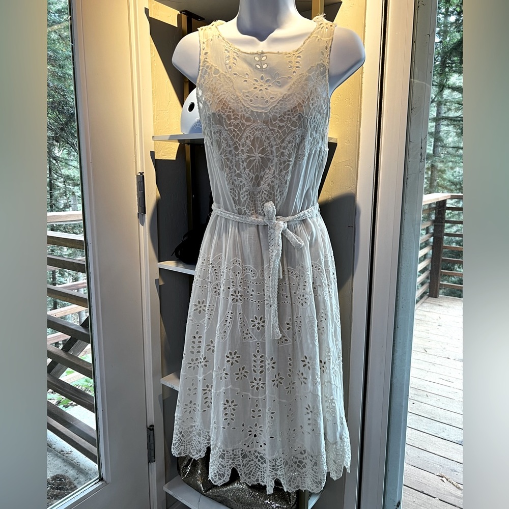 Anthropologie lace sheer dress with nude liner slip size 2